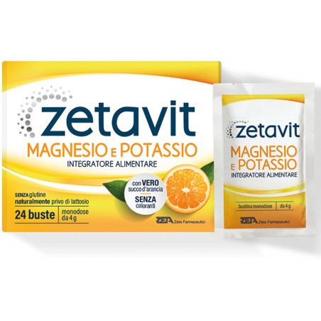 Zetavit Magnesio e Potassio Gusto Arancia Integratore di Sali Minerali 24 Bustine Zetavit Magnesio e Potassio Gusto Arancia Integratore di Sali Minerali 24 Bustine