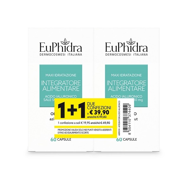 Maxi Idratazione Abbinata Acido Ialuronico 2 Confezioni da 60 Capsule Euphidra - Offerta