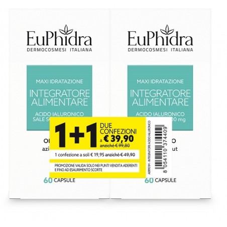 Maxi Idratazione Abbinata Acido Ialuronico 2 Confezioni da 60 Capsule Euphidra - Offerta Maxi Idratazione Abbinata Acido Ialuronico 2 Confezioni da 60 Capsule Euphidra - Offerta