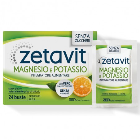 Zetavit Magnesio e Potassio Senza Zuccheri Gusto Arancia Integratore di Sali Minerali 24 Bustine Zetavit Magnesio e Potassio Senza Zuccheri Gusto Arancia Integratore di Sali Minerali 24 Bustine