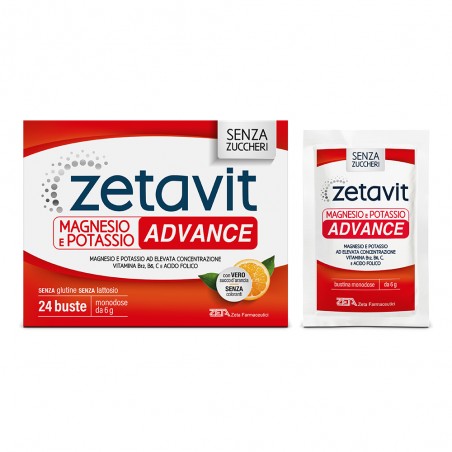 Zetavit Magnesio e Potassio Advance Senza Zuccheri 24 Bustine Integratore di Sali Minerali e Vitamine Zetavit Magnesio e Potassio Advance Senza Zuccheri 24 Bustine Integratore di Sali Minerali e Vitamine