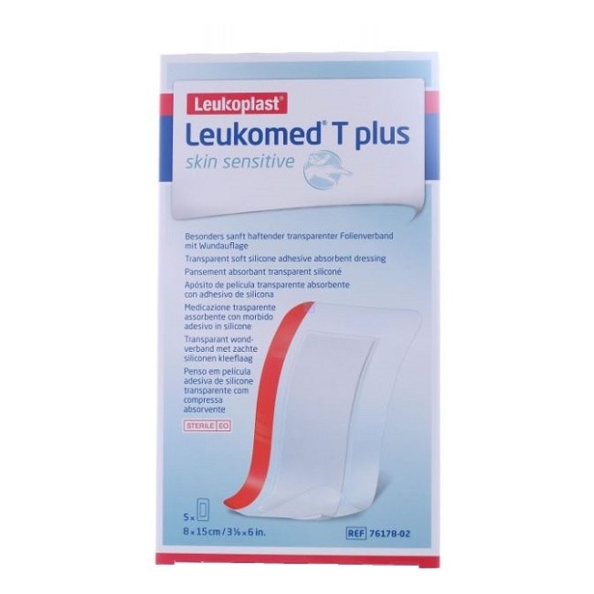 Essity Leukomed T Plus Skin Sensitive Medicazione Post-operatoria Trasparente Impermeabile Con Massa Adesiva Al Silicone 8x15cm 
