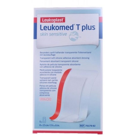 Essity Leukomed T Plus Skin Sensitive Medicazione Post-operatoria Trasparente Impermeabile Con Massa Adesiva Al Silicone 8x15cm