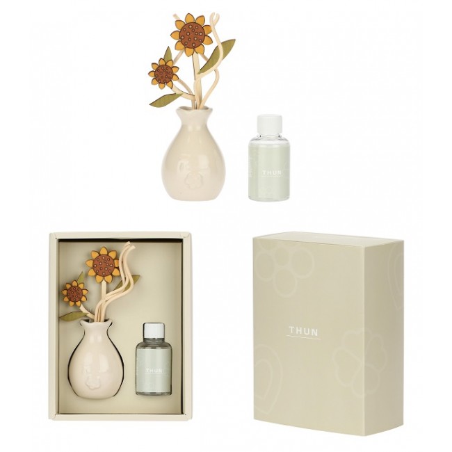 Thun Diffusore in Porcellana Con Bacchette in Rattan Girasole + Refil 50 ml