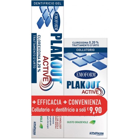 Polifarma Emoform Plak Out Active Clorexidina 0,20% Collutorio 200 Ml + Dentifricio 75 Ml
