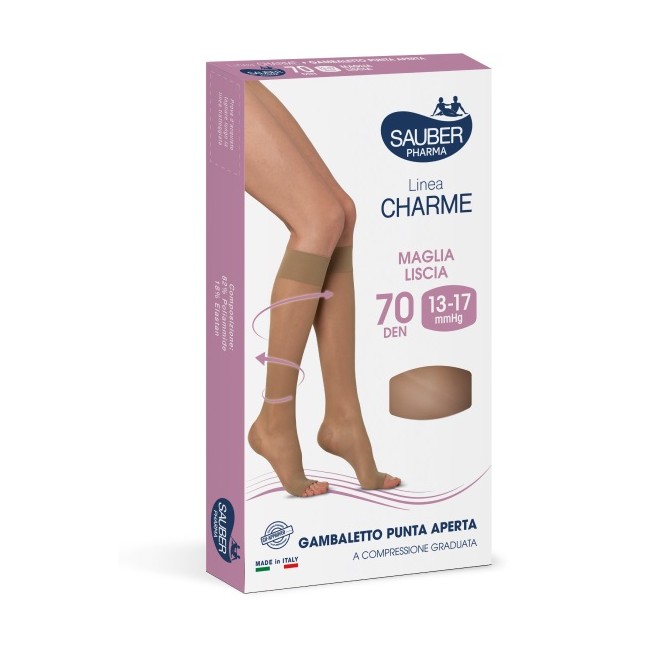 Desa Pharma Sauber Gambaletto Open Toe 70 Denari Maglia Liscia Neutro Beige Taglia 4