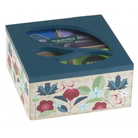 Herbal Product Neavita Tisane Collection Cofanetto in Legno Quadrato Azzurro con 20 Filtri Tisane Bio Assortite