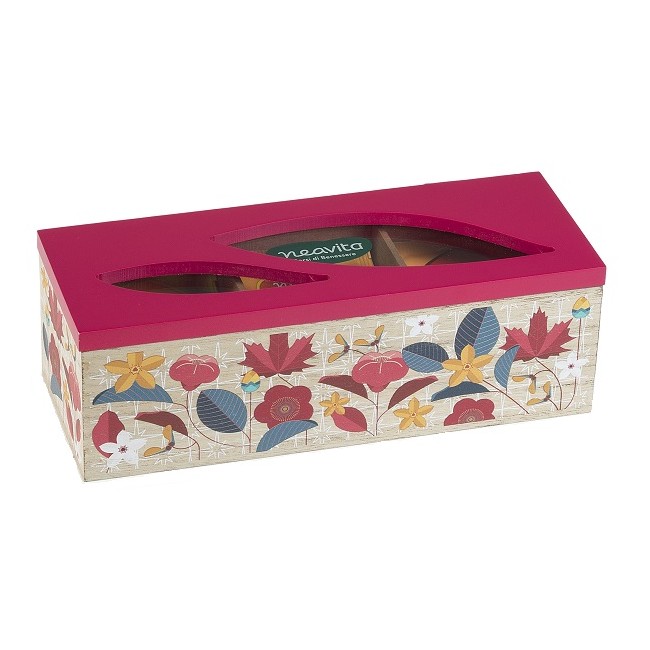 Herbal Product Neavita Tisane Collection Cofanetto in Legno Rettangolare Rosso con 15 Filtri Tisane Bio Assortite