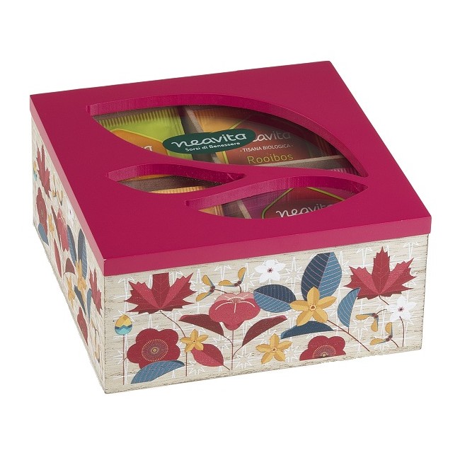 Herbal Product Neavita Tisane Collection Cofanetto in Legno Quadrato Rosso con 20 Filtri Tisane Bio Assortite