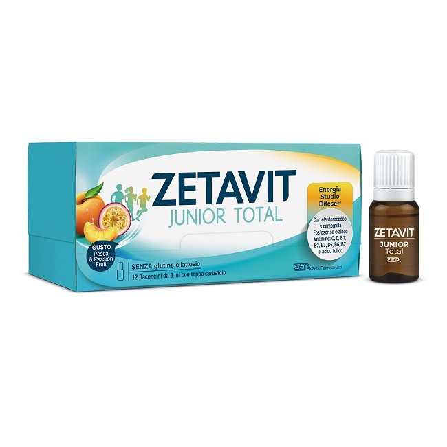 Zetavit Junior Total Integratore per Energia, Memoria e Difese Immunitarie 12 Flaconcini 8 ml