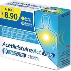 Acetilcisteina Act Plus 600 mg N-Acetilcisteina 12 Bustine Effervescenti Gusto Agrumi