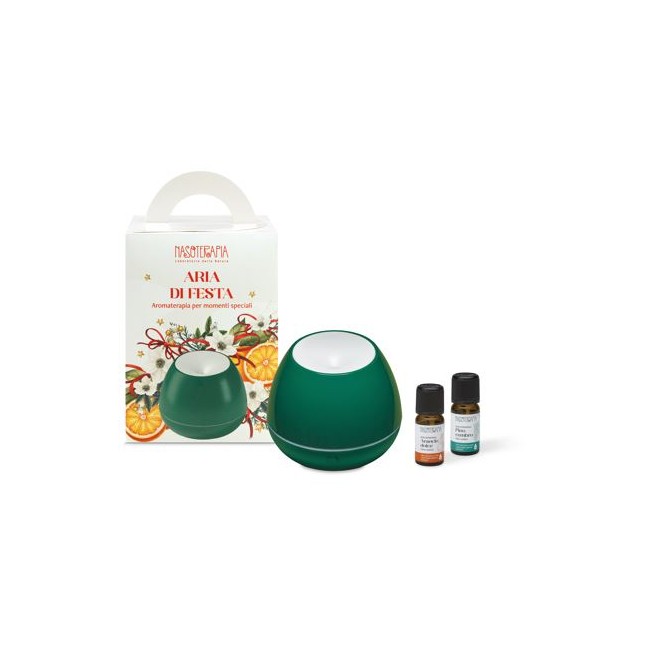 Nasoterapia Kit Aria di Festa Diffusore a Ultrasuoni Ghianda Verde e 2 Oli Essenziali Bio 5 ml di Arancio Dolce e Pino Cembro