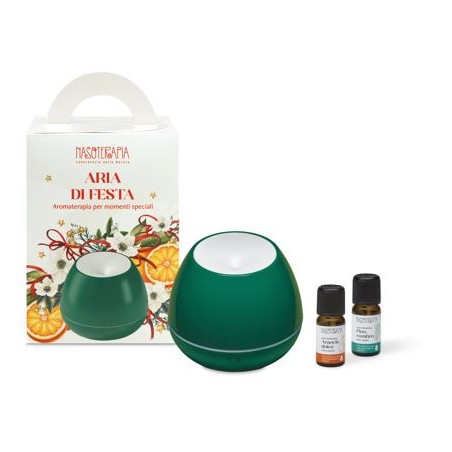 Nasoterapia Kit Aria di Festa Diffusore a Ultrasuoni Ghianda Verde e 2 Oli Essenziali Bio 5 ml di Arancio Dolce e Pino Cembro