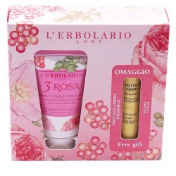 L'Erbolario 3 Rosa Cofanetto Regalo con Crema Nutriente Mani 75 ml + Proteggi Labbra Balsamico