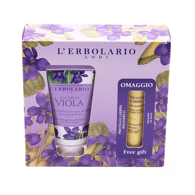 L'Erbolario Accordo Viola Crema Vellutante Mani 75 ml + Balsamo Proteggi Labbra - Idea Regalo