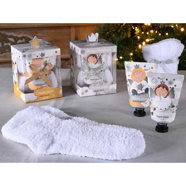 Confezione Regalo Piedi con Morbidi Calzini e Crema Latte e Miele 50 ml