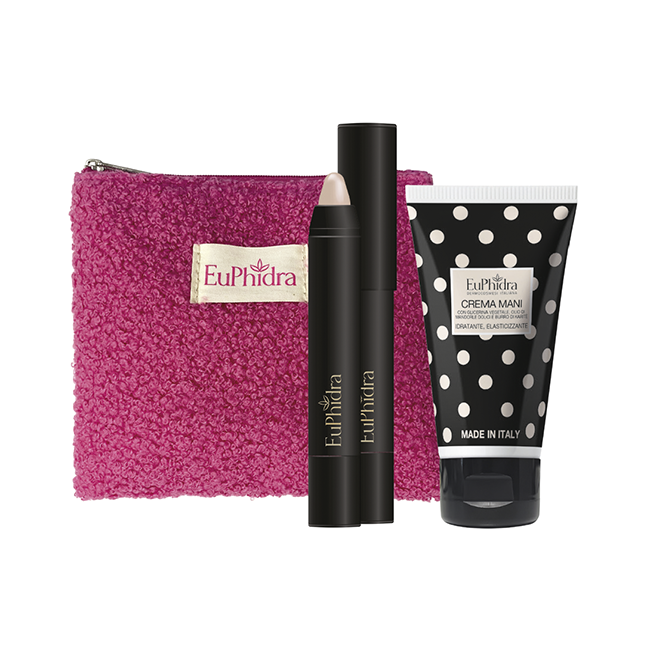 Euphidra Volare Oh Oh Cofanetto Regalo 2025 con Crema Mani 50 ml + Lip Balm + Beauty Pochette - Dettaglio Prodotti