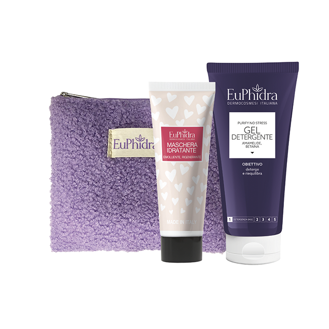 Euphidra Un Posto Sicuro Cofanetto Regalo Viso con Gel Detergente 200 ml + Maschera Idratante 30 ml + Pochette Donna