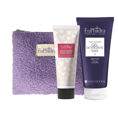 Euphidra Un Posto Sicuro Cofanetto Regalo Viso con Gel Detergente 200 ml + Maschera Idratante 30 ml + Pochette Donna