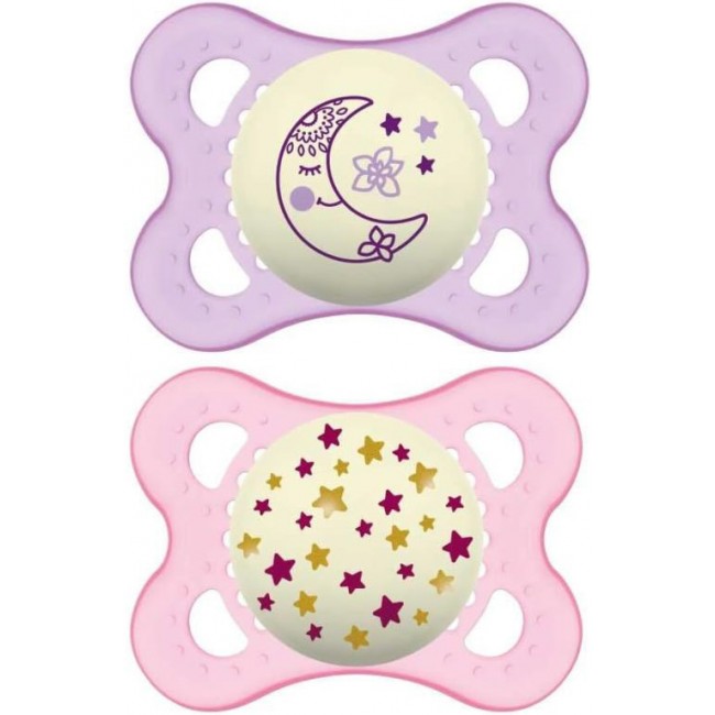Mam Baby Mam Succhietto Original Night 2-6 Mesi Silicone Femmina 2 Pezzi