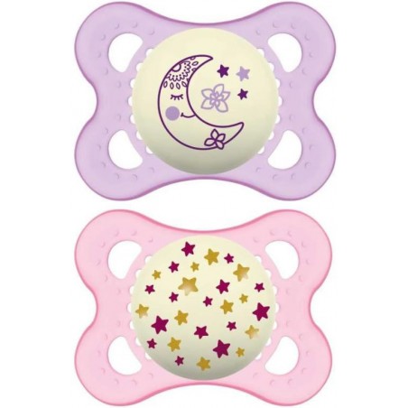 Mam Baby Mam Succhietto Original Night 2-6 Mesi Silicone Femmina 2 Pezzi