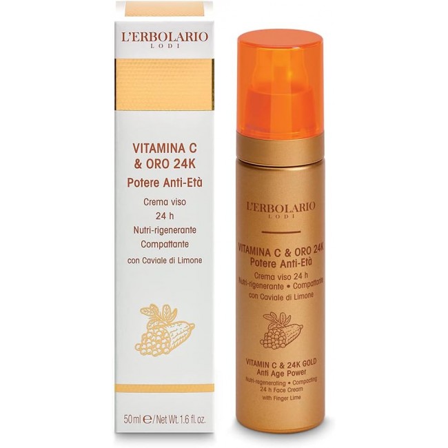 L'Erbolario Vitamina C & Oro 24k Crema Viso 24h Rigenerante e Compattante 50 ml