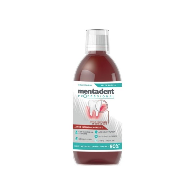 Mentadent Professional Collutorio ad Azione Intensiva Gengive con 0.12% Clorexidina e 0,07% CPC 300 ml