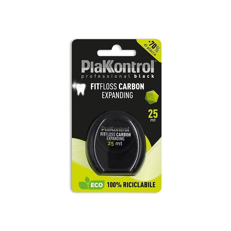 Ideco Plakkontrol Professional Black Fitfloss Carbon Expanding Filo Interdentale 25 Metri Fresh Mint