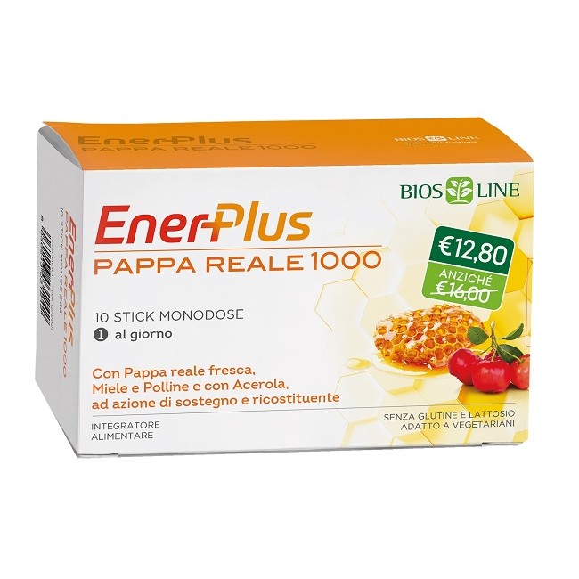 Bios Line EnerPlus Pappa Reale Fresca 1000 Integratore Ricostituente Energizzante e Stimolante Appetito10 Stick Monodose
