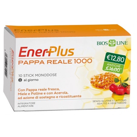 Bios Line EnerPlus Pappa Reale Fresca 1000 Integratore Ricostituente Energizzante e Stimolante Appetito10 Stick Monodose