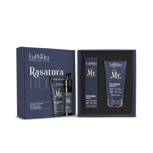 Euphidra Mr Cofanetto Duo Rasatura con Gel Rasatura Trasparente 150 ml + Dopo Barba Lenitivo 50 ml Euphidra Mr Cofanetto Duo Rasatura con Gel Rasatura Trasparente 150 ml + Dopo Barba Lenitivo 50 ml