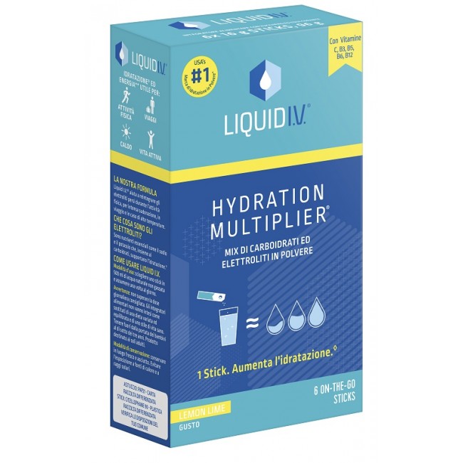 Liquid IV Hydration Multiplier Lemon Lime Integratore per migliorare l'Idratazione 6 Sticks