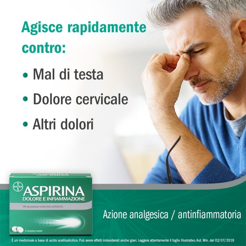Aspirina Dolore e Infiammazione 500 mg 8 Compresse