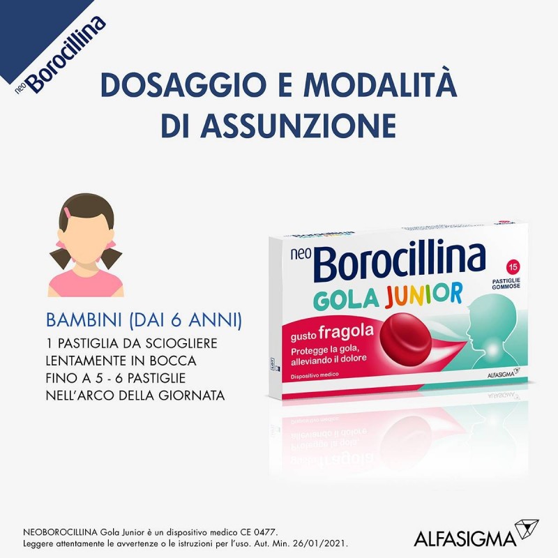 Neoborocillina Gola Junior 15 Pastiglie Gusto Fragola