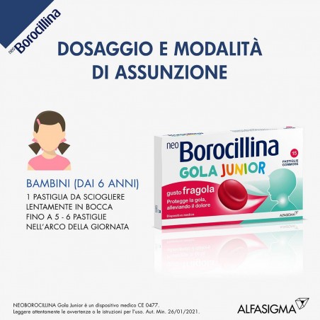 Neoborocillina Gola Junior 15 Pastiglie Gusto Fragola