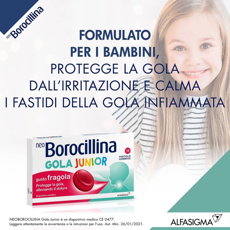 Neoborocillina Gola Junior 15 Pastiglie Gusto Fragola