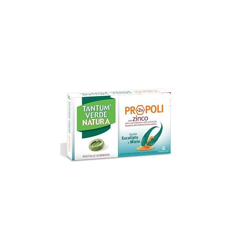 Tantum Verde Natura con Propoli e Zinco Gusto Eucalipto e Miele 15 Pastiglie Gommose Angelini