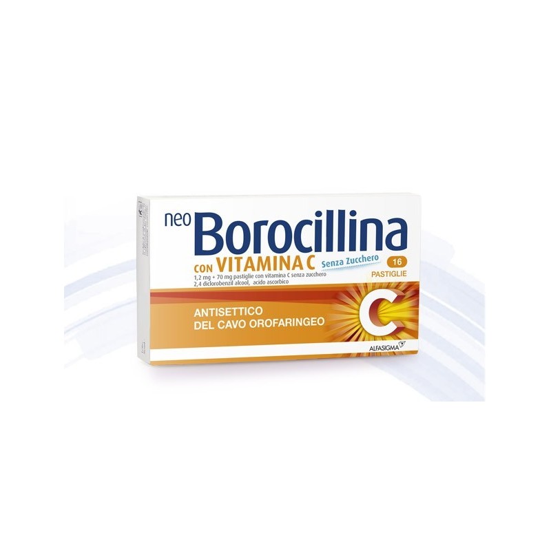 Neo Borocillina con Vitamina C Senza Zucchero Antisettico del Cavo Orale 16 Pastiglie