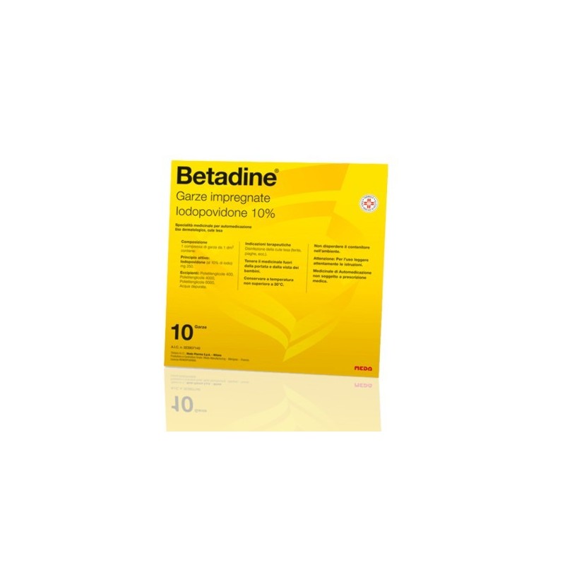 Betadine 10% Iodiopovidone 10 Garze Impregnate Disinfettante per Ferite
